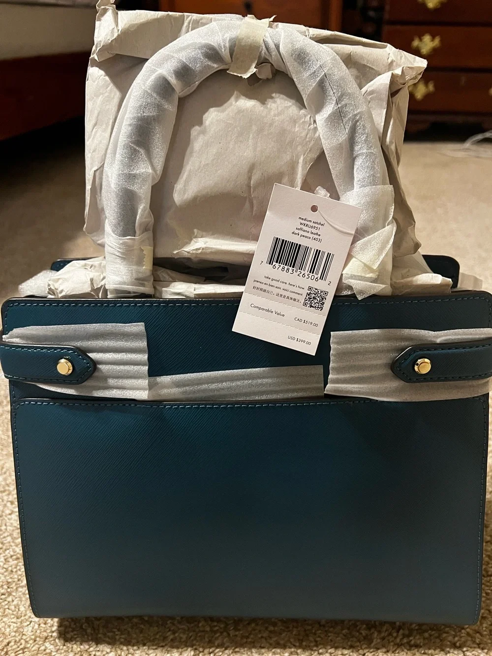 NWT Kate Spade teal leather satchel